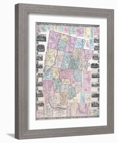 1859, Litchfield County Wall Map, Connecticut, United States-null-Framed Giclee Print