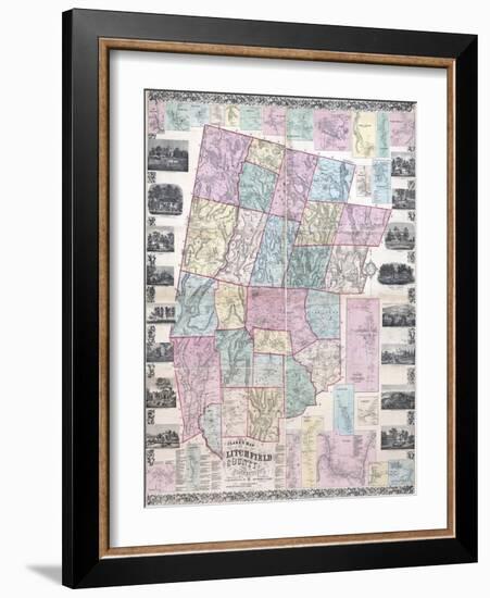 1859, Litchfield County Wall Map, Connecticut, United States-null-Framed Giclee Print