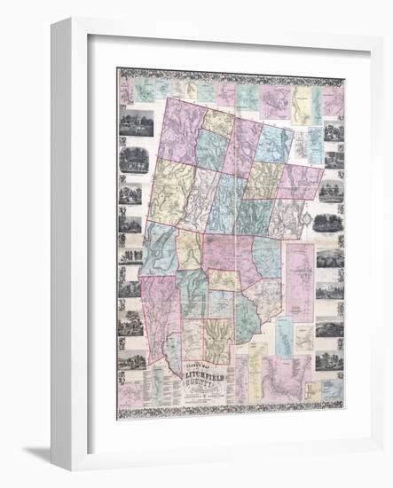 1859, Litchfield County Wall Map, Connecticut, United States-null-Framed Giclee Print