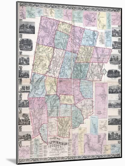 1859, Litchfield County Wall Map, Connecticut, United States-null-Mounted Giclee Print