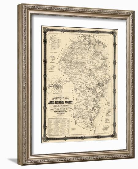 1860, Anne Arundel County Wall Map, Maryland, United States-null-Framed Giclee Print