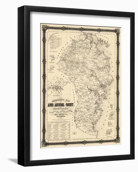 1860, Anne Arundel County Wall Map, Maryland, United States-null-Framed Giclee Print