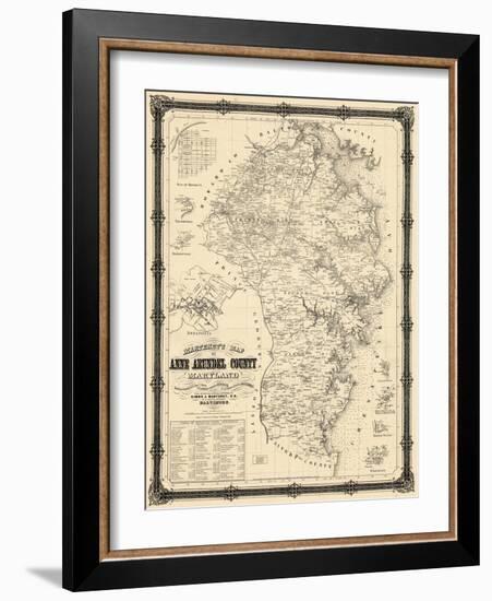 1860, Anne Arundel County Wall Map, Maryland, United States-null-Framed Giclee Print