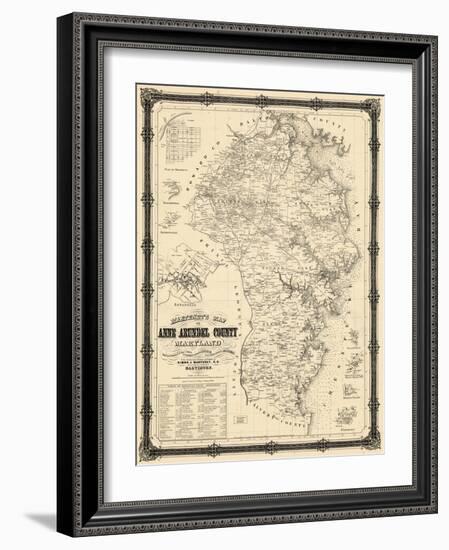 1860, Anne Arundel County Wall Map, Maryland, United States-null-Framed Giclee Print