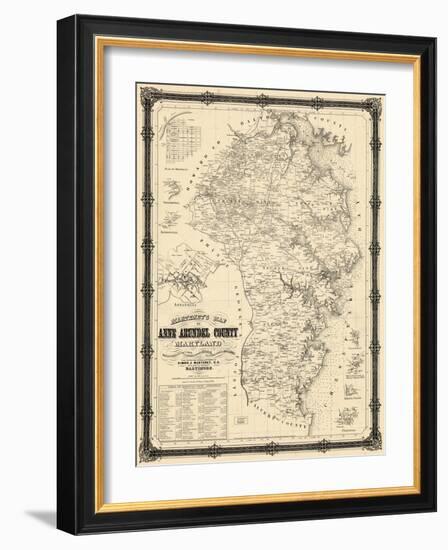 1860, Anne Arundel County Wall Map, Maryland, United States-null-Framed Giclee Print