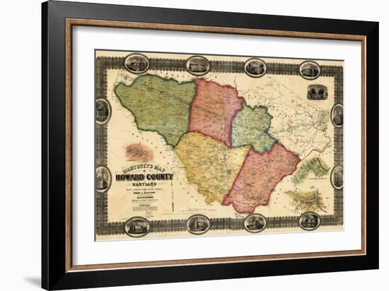 1860, Howard County Wall Map, Maryland, United States-null-Framed Giclee Print