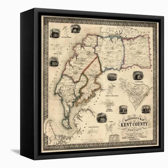 1860, Kent County Wall Map, Maryland, United States-null-Framed Premier Image Canvas