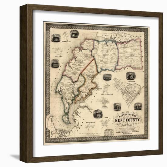 1860, Kent County Wall Map, Maryland, United States-null-Framed Giclee Print