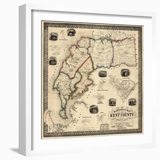 1860, Kent County Wall Map, Maryland, United States-null-Framed Giclee Print