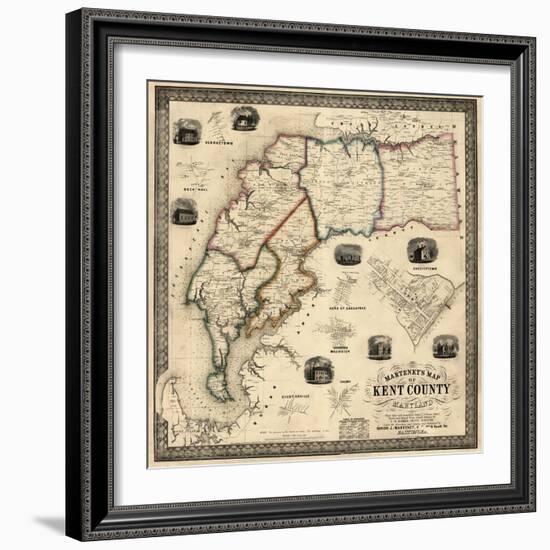 1860, Kent County Wall Map, Maryland, United States-null-Framed Giclee Print