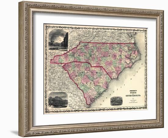 1861, North Carolina and South Carolina State Map, North Carolina, United States-null-Framed Giclee Print