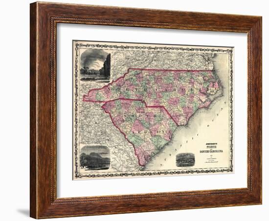 1861, North Carolina and South Carolina State Map, North Carolina, United States-null-Framed Giclee Print