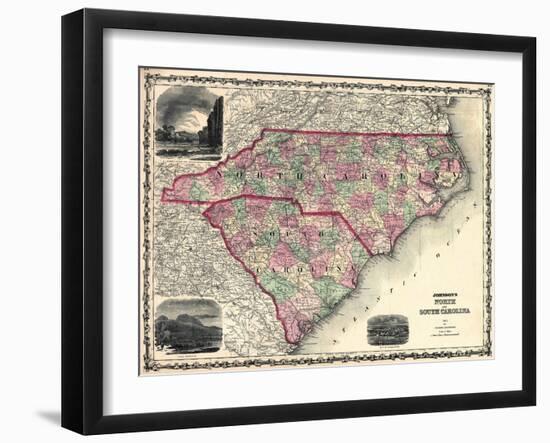 1861, North Carolina and South Carolina State Map, North Carolina, United States-null-Framed Giclee Print