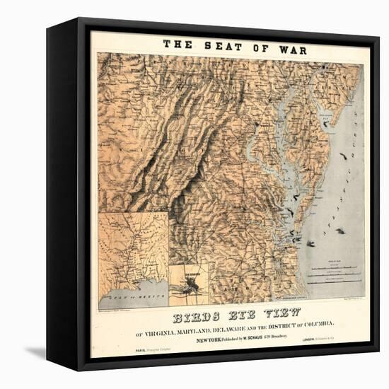 1861,VA - MD - DE - D.C. Bird's Eye View - The Seat of War, District of Columbia,USA-null-Framed Premier Image Canvas