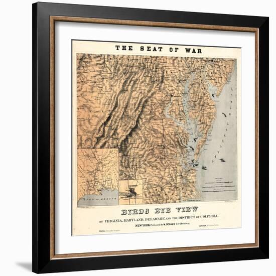 1861,VA - MD - DE - D.C. Bird's Eye View - The Seat of War, District of Columbia,USA-null-Framed Giclee Print