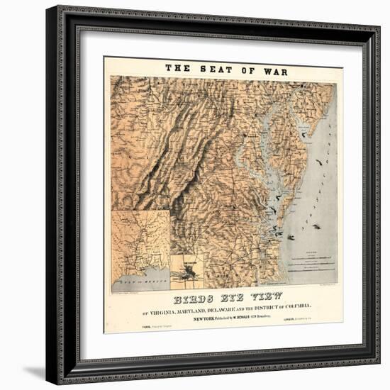 1861,VA - MD - DE - D.C. Bird's Eye View - The Seat of War, District of Columbia,USA-null-Framed Giclee Print