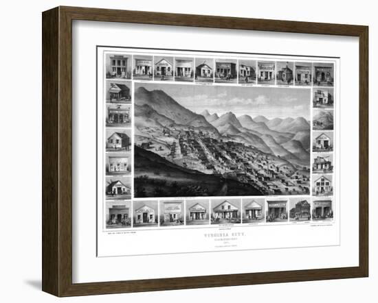 1861, Virginia City Bird's Eye View, Nevada, United States-null-Framed Giclee Print