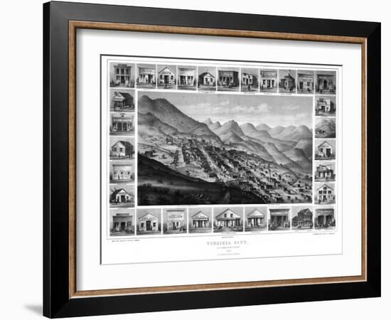 1861, Virginia City Bird's Eye View, Nevada, United States-null-Framed Giclee Print