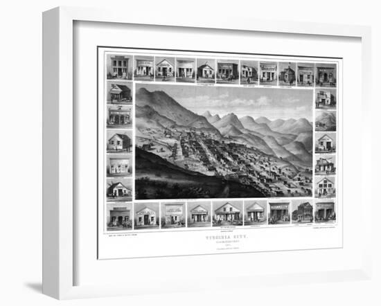 1861, Virginia City Bird's Eye View, Nevada, United States-null-Framed Giclee Print