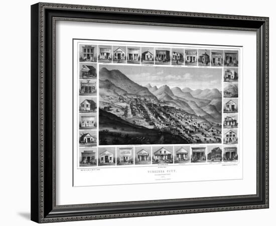 1861, Virginia City Bird's Eye View, Nevada, United States-null-Framed Giclee Print