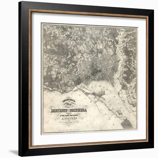 1861, Washington D.C. Topographic Map, District of Columbia, United States-null-Framed Giclee Print