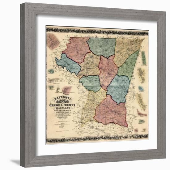 1862, Carroll County Wall Map, Maryland, United States-null-Framed Giclee Print