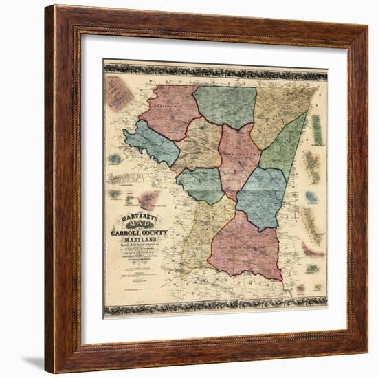 1862, Carroll County Wall Map, Maryland, United States-null-Framed Giclee Print