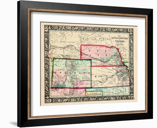 1864, Kansas, Nebraska, Colorado and Dakota Mitchell Plate, Nebraska, United States-null-Framed Giclee Print