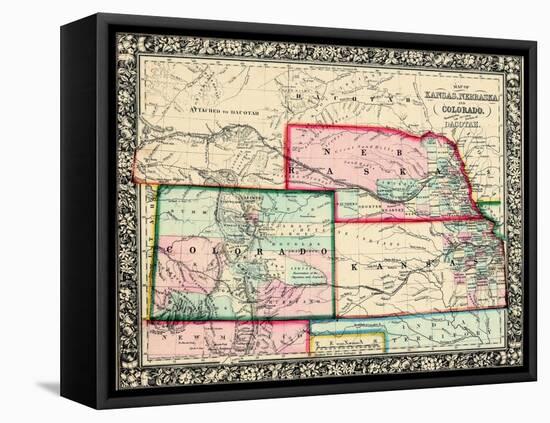 1864, United States, Colorado, Kansas, Nebraska, North America, Kansas, Nebraska, Colorado, Dakota-null-Framed Premier Image Canvas