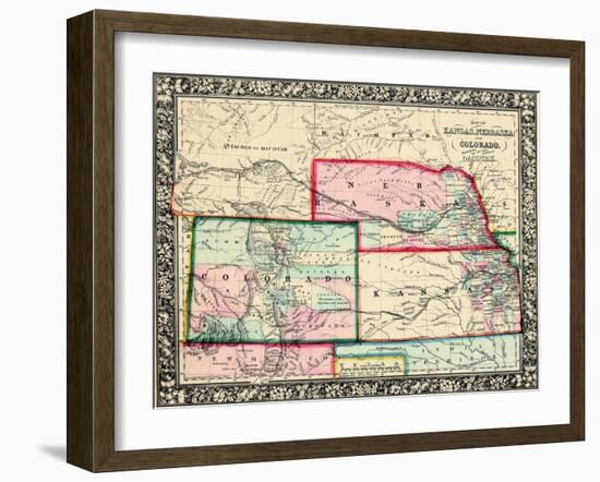 1864, United States, Colorado, Kansas, Nebraska, North America, Kansas, Nebraska, Colorado, Dakota-null-Framed Giclee Print