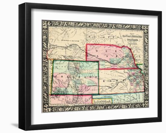 1864, United States, Colorado, Kansas, Nebraska, North America, Kansas, Nebraska, Colorado, Dakota-null-Framed Giclee Print