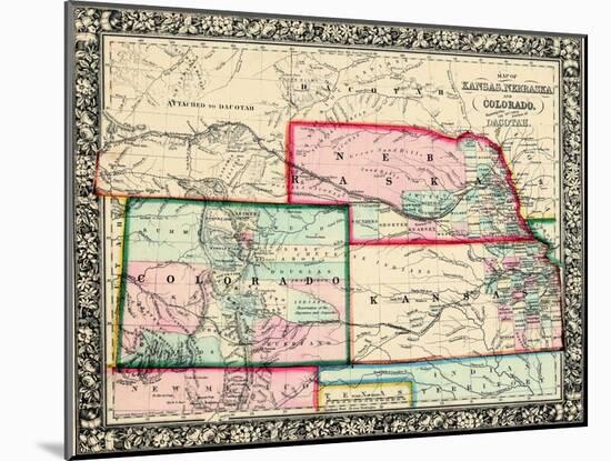 1864, United States, Colorado, Kansas, Nebraska, North America, Kansas, Nebraska, Colorado, Dakota-null-Mounted Giclee Print