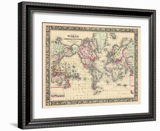 1864, World, World Map-null-Framed Giclee Print