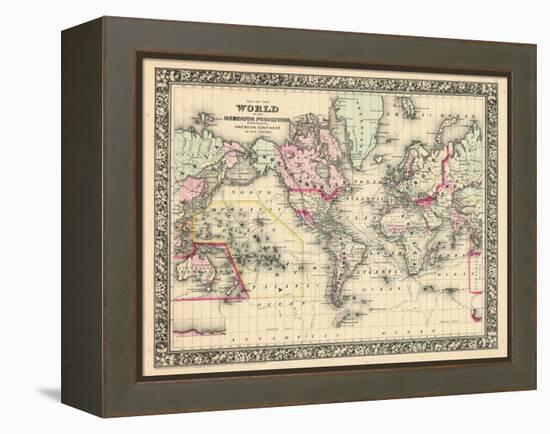 1864, World, World Map-null-Framed Premier Image Canvas