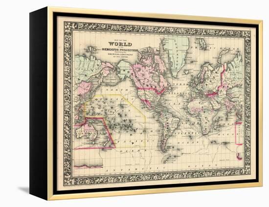 1864, World, World Map-null-Framed Premier Image Canvas
