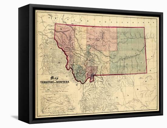 1865, Montana Wall Map, Montana, United States-null-Framed Premier Image Canvas