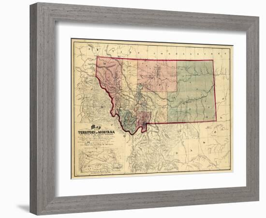 1865, Montana Wall Map, Montana, United States-null-Framed Giclee Print