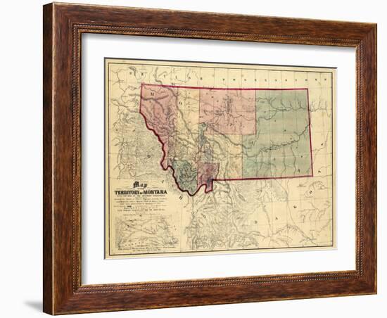 1865, Montana Wall Map, Montana, United States-null-Framed Giclee Print