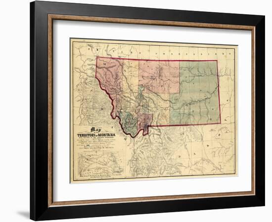 1865, Montana Wall Map, Montana, United States-null-Framed Giclee Print