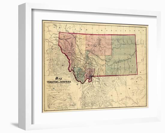 1865, Montana Wall Map, Montana, United States-null-Framed Giclee Print