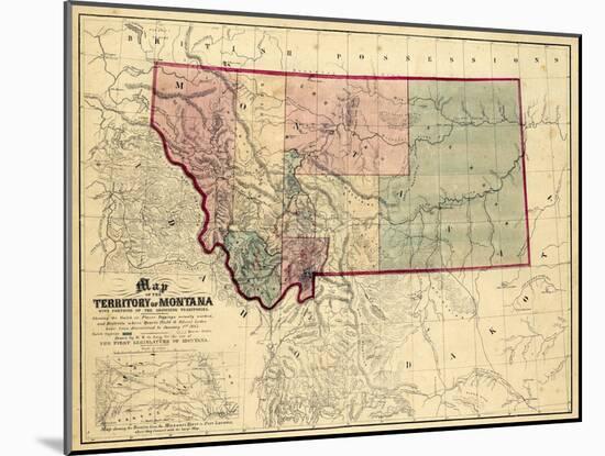 1865, Montana Wall Map, Montana, United States-null-Mounted Giclee Print