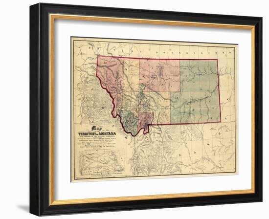 1865, Montana Wall Map, Montana, United States-null-Framed Giclee Print