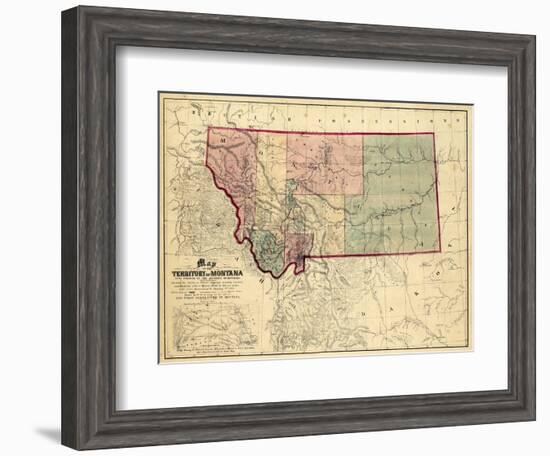 1865, Montana Wall Map, Montana, United States-null-Framed Giclee Print