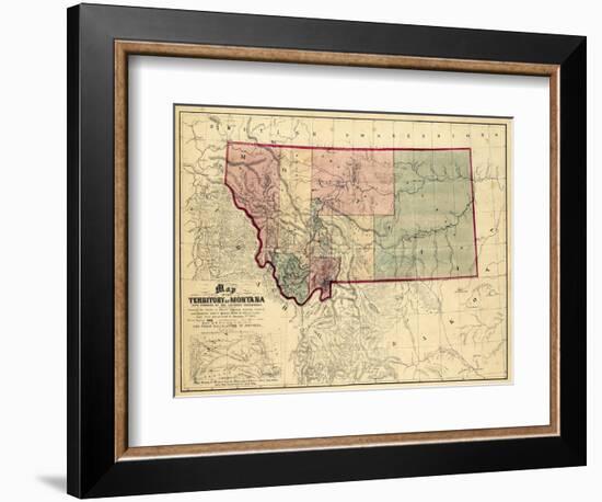 1865, Montana Wall Map, Montana, United States--Framed Giclee Print