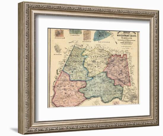 1865, Montgomery County Wall Map, Maryland, United States-null-Framed Giclee Print