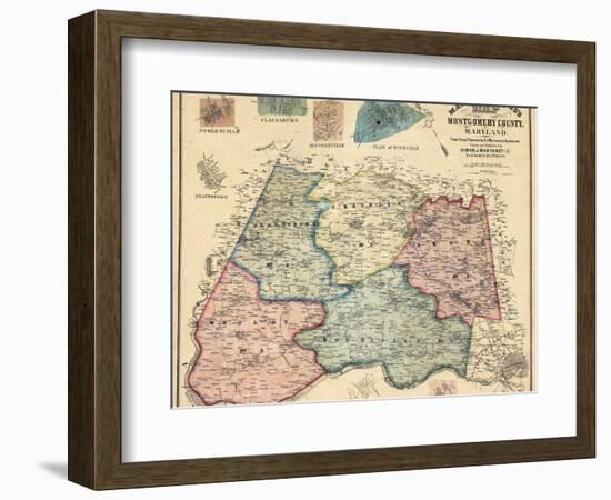 1865, Montgomery County Wall Map, Maryland, United States-null-Framed Giclee Print