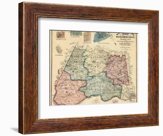 1865, Montgomery County Wall Map, Maryland, United States-null-Framed Giclee Print