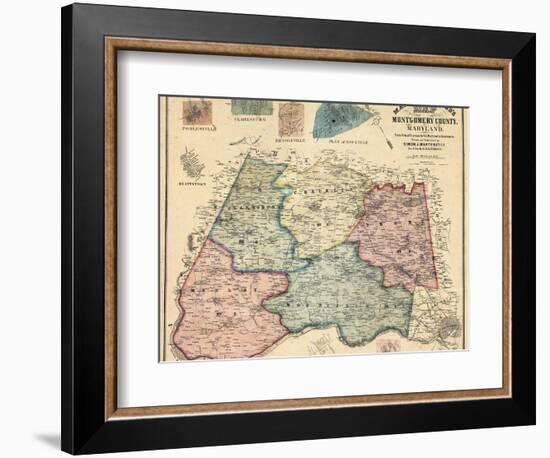 1865, Montgomery County Wall Map, Maryland, United States-null-Framed Giclee Print