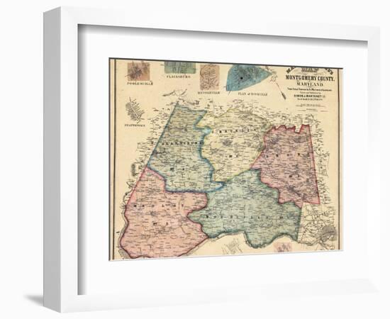 1865, Montgomery County Wall Map, Maryland, United States-null-Framed Giclee Print