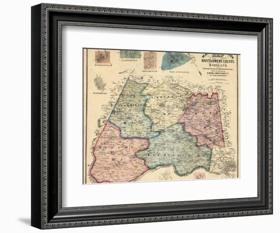 1865, Montgomery County Wall Map, Maryland, United States--Framed Giclee Print